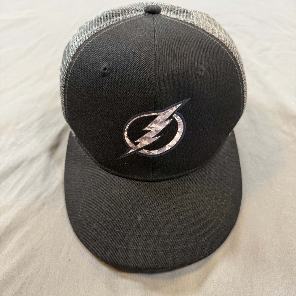 Tampa Bay Lightning Trucker Hat Three In Snapback Black Gray NHL Cap